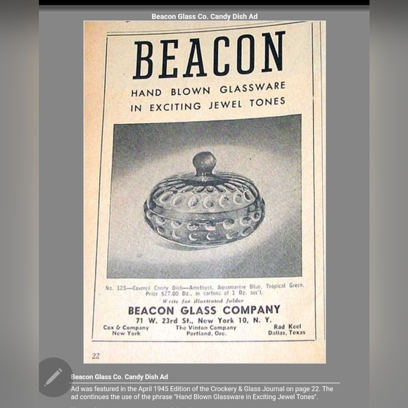 1940s Gorgeous 💙 Blue 7 1/2" Lidded Dish by Beacon🇺🇲 NJ - Picture 2 of 15